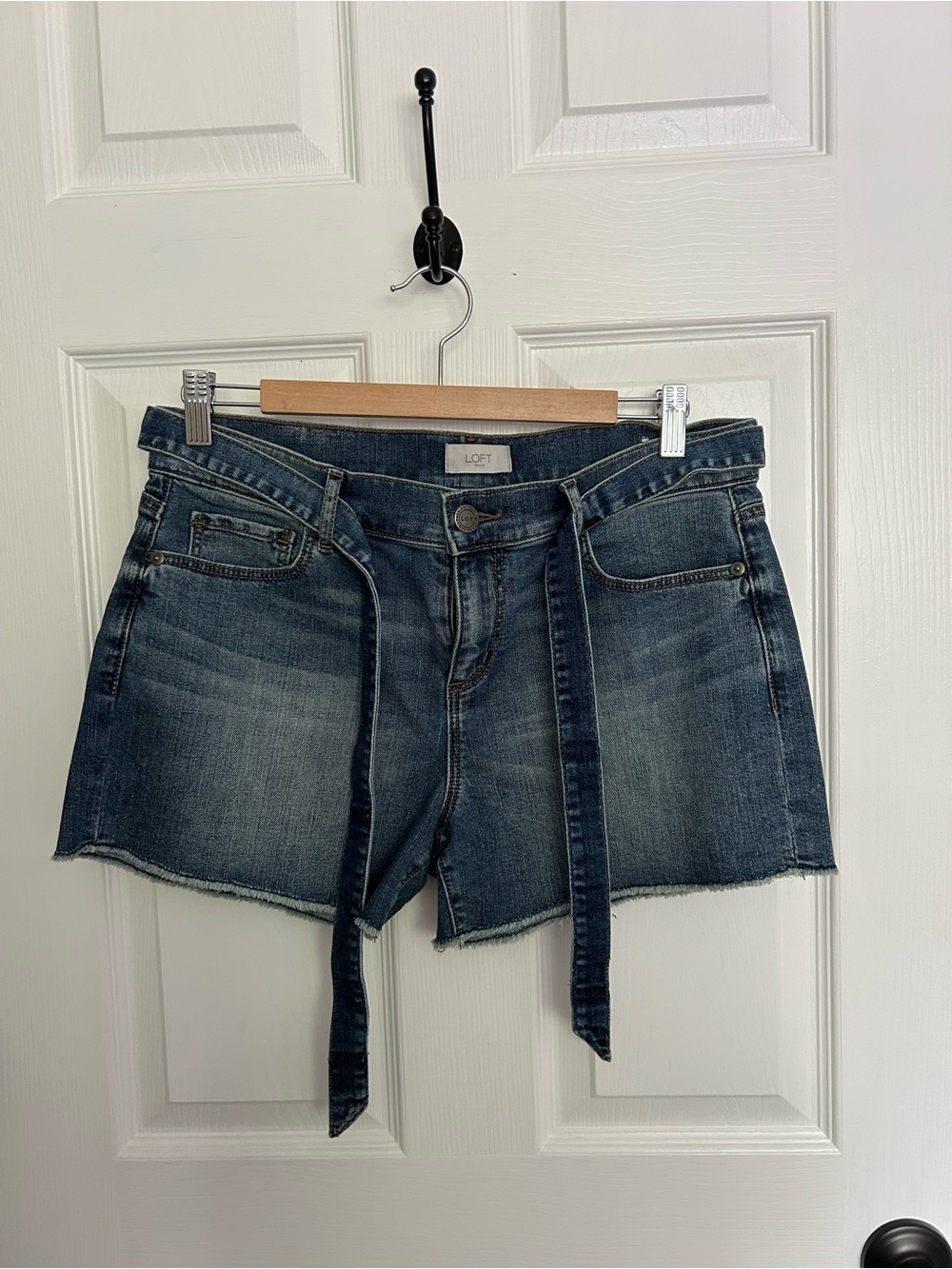LOFT NWOT Blue Denim Shorts with Tie Waist